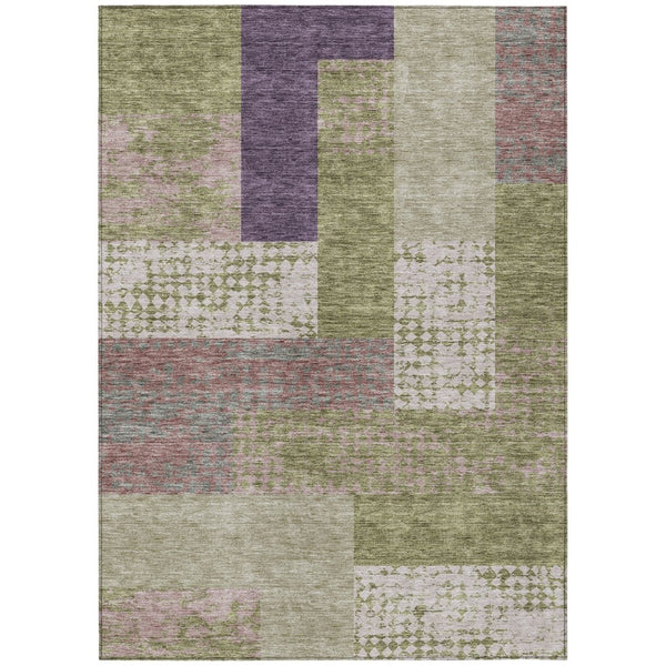 HomeRoots 5' Vibrant Geometric Indoor Outdoor Area Rug in Green, Purple, and Pink - Durable & Washable Design 5' X 8' 612413