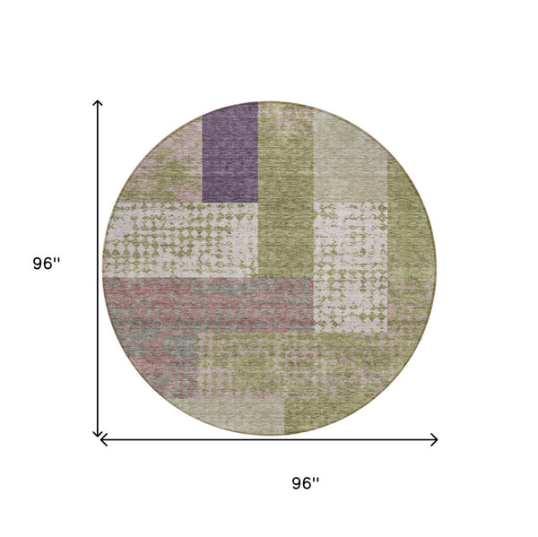 Homeroots 3' Stylish Geometric Washable Area Rug For Indoor/Outdoor Use - Durable, Stain Resistant Design Green Polyester 612414