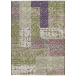 Homeroots 3' Stylish Geometric Washable Area Rug For Indoor/Outdoor Use - Durable, Stain Resistant Design Green Polyester 612415