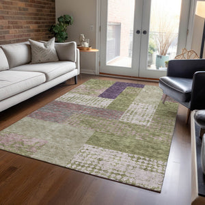 HomeRoots 5' Vibrant Geometric Indoor Outdoor Area Rug in Green, Purple, and Pink - Durable & Washable Design 9' X 12' 612416
