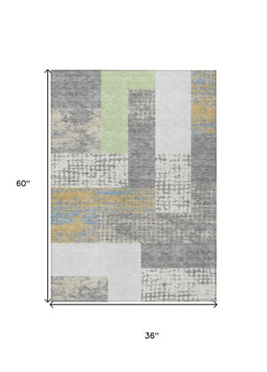 Homeroots 3' Stylish Geometric Washable Area Rug For Indoor/Outdoor Use - Durable, Stain Resistant Design Gray Polyester 612418