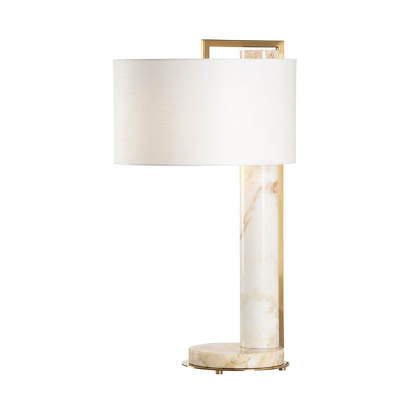 Wildwood Rimini Sculptural Table Lamp With Calacatta Gold Marble Column, Coffee-Bronze Base & Linen Shade 61242