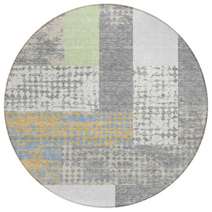 HomeRoots 5' Versatile Gray Ivory and Mint Green Geometric Indoor Outdoor Area Rug for Stylish Spaces 8' Round 612420