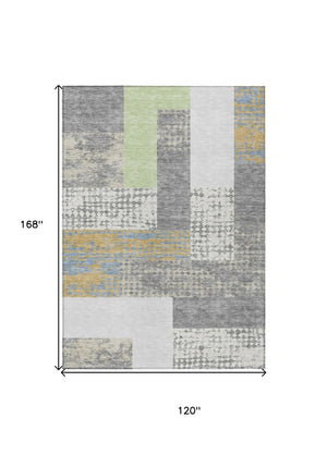 HomeRoots 5' Versatile Gray Ivory and Mint Green Geometric Indoor Outdoor Area Rug for Stylish Spaces 10' X 14' 612423