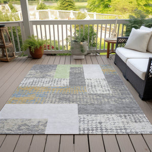 HomeRoots 5' Versatile Gray Ivory and Mint Green Geometric Indoor Outdoor Area Rug for Stylish Spaces 10' X 14' 612423