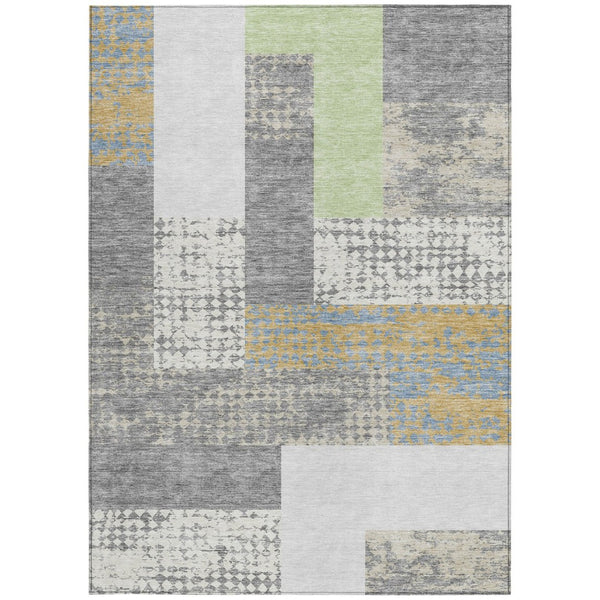 HomeRoots 5' Versatile Gray Ivory and Mint Green Geometric Indoor Outdoor Area Rug for Stylish Spaces 10' X 14' 612423