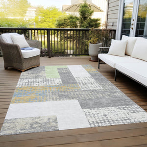 HomeRoots 5' Versatile Gray Ivory and Mint Green Geometric Indoor Outdoor Area Rug for Stylish Spaces 10' X 14' 612423