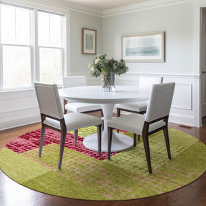 Homeroots 3' Stylish Geometric Washable Area Rug For Indoor/Outdoor Use - Durable, Stain Resistant Design Lime Green Polyester 612426