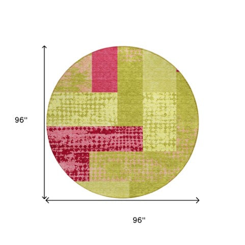 Homeroots 3' Stylish Geometric Washable Area Rug For Indoor/Outdoor Use - Durable, Stain Resistant Design Lime Green Polyester 612426