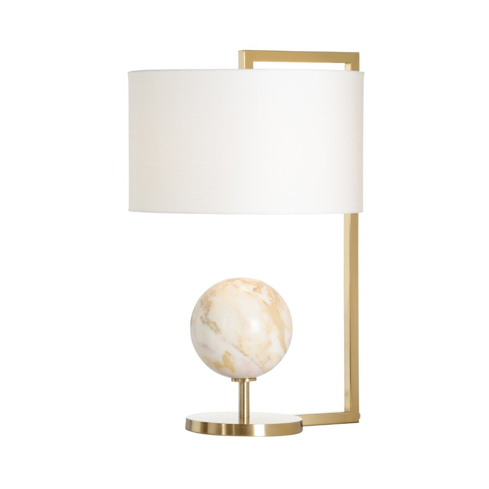 Wildwood Calabria Marble Table Lamp With Calacatta Gold Sphere And Coffee-Bronze Base, Off-White Linen Shade 61243
