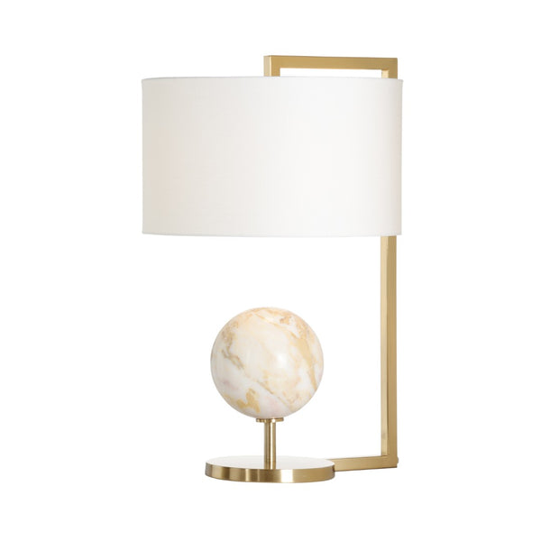 Wildwood Calabria Marble Table Lamp With Calacatta Gold Sphere And Coffee-Bronze Base, Off-White Linen Shade 61243