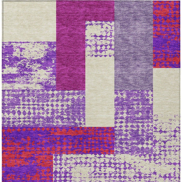 Homeroots 3' Stylish Geometric Washable Area Rug For Indoor/Outdoor Use - Durable, Stain Resistant Design Lavender Polyester 612434