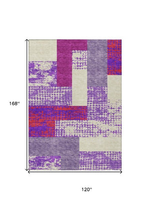 Homeroots 3' Stylish Geometric Washable Area Rug For Indoor/Outdoor Use - Durable, Stain Resistant Design Lavender Polyester 612435