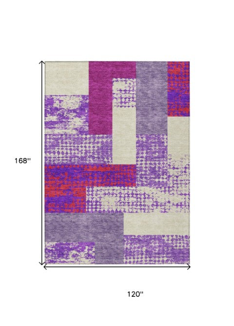 Homeroots 3' Stylish Geometric Washable Area Rug For Indoor/Outdoor Use - Durable, Stain Resistant Design Lavender Polyester 612435