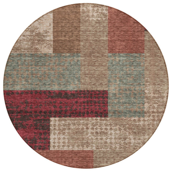 HomeRoots 5' Chic Brown and Terra Cotta Geometric Indoor Outdoor Area Rug for Modern Living Spaces & Patios 8' Round 612438
