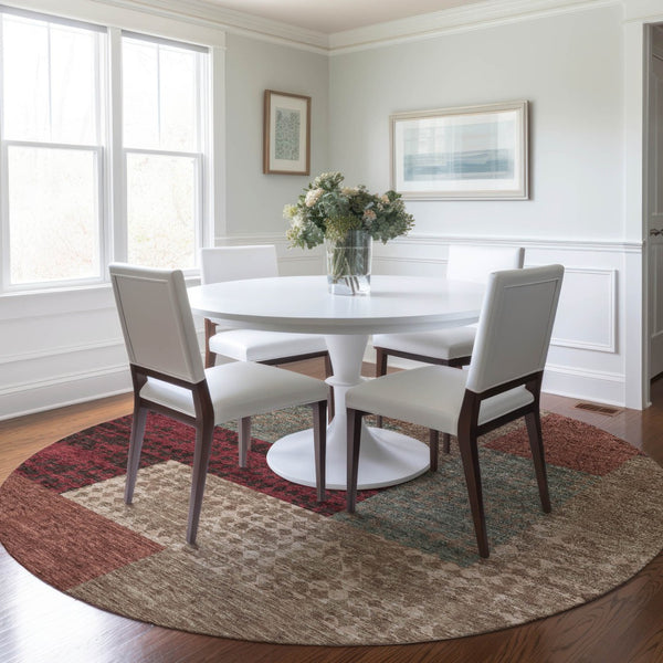 Homeroots 3' Stylish Geometric Washable Area Rug For Indoor/Outdoor Use - Durable, Stain Resistant Design Brown Polyester 612438