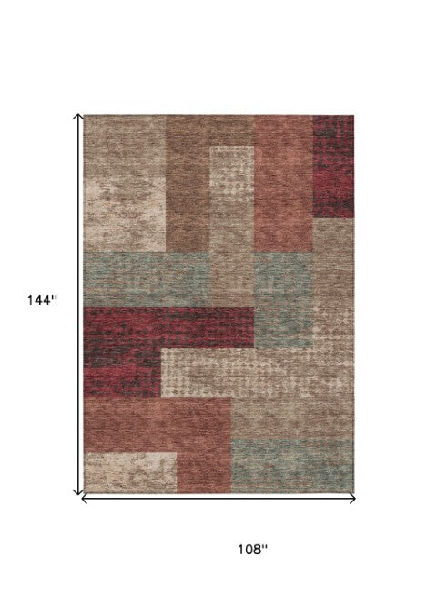 Homeroots 3' Stylish Geometric Washable Area Rug For Indoor/Outdoor Use - Durable, Stain Resistant Design Brown Polyester 612440