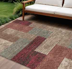 Homeroots 3' Stylish Geometric Washable Area Rug For Indoor/Outdoor Use - Durable, Stain Resistant Design Brown Polyester 612440