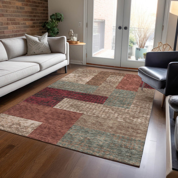 Homeroots 3' Stylish Geometric Washable Area Rug For Indoor/Outdoor Use - Durable, Stain Resistant Design Brown Polyester 612441