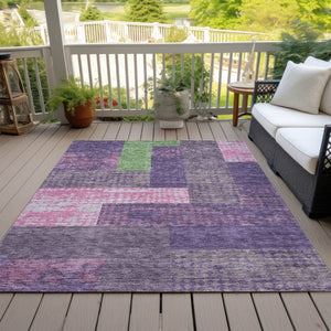 HomeRoots 5' Vibrant Geometric Washable Area Rug in Purple, Green & Pink - Perfect for Indoor & Outdoor Spaces 5' X 8' 612443