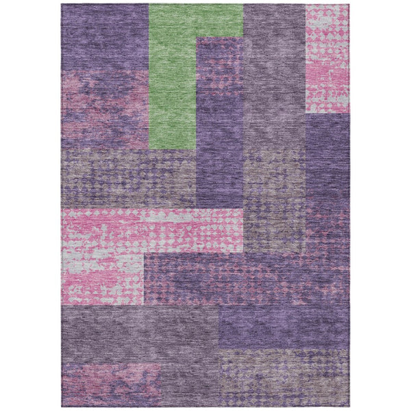 HomeRoots 5' Vibrant Geometric Washable Area Rug in Purple, Green & Pink - Perfect for Indoor & Outdoor Spaces 5' X 8' 612443