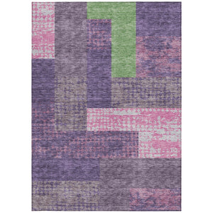 HomeRoots 5' Vibrant Geometric Washable Area Rug in Purple, Green & Pink - Perfect for Indoor & Outdoor Spaces 5' X 8' 612443