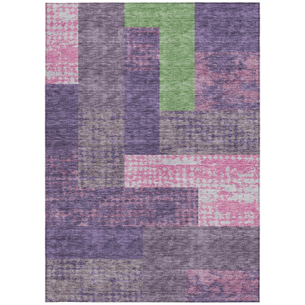 HomeRoots 5' Vibrant Geometric Washable Area Rug in Purple, Green & Pink - Perfect for Indoor & Outdoor Spaces 5' X 8' 612443