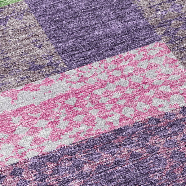 HomeRoots 5' Vibrant Geometric Washable Area Rug in Purple, Green & Pink - Perfect for Indoor & Outdoor Spaces 5' X 8' 612443
