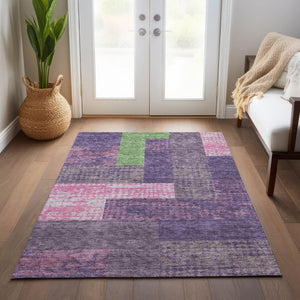 HomeRoots 5' Vibrant Geometric Washable Area Rug in Purple, Green & Pink - Perfect for Indoor & Outdoor Spaces 5' X 8' 612443