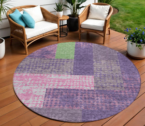 Homeroots 3' Stylish Geometric Washable Area Rug For Indoor/Outdoor Use - Durable, Stain Resistant Design Purple Polyester 612444