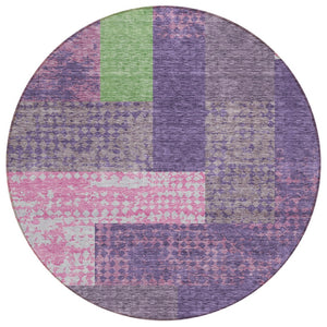 HomeRoots 5' Vibrant Geometric Washable Area Rug in Purple, Green & Pink - Perfect for Indoor & Outdoor Spaces 8' Round 612444