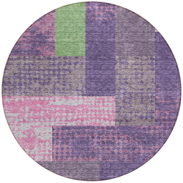 Homeroots 3' Stylish Geometric Washable Area Rug For Indoor/Outdoor Use - Durable, Stain Resistant Design Purple Polyester 612444