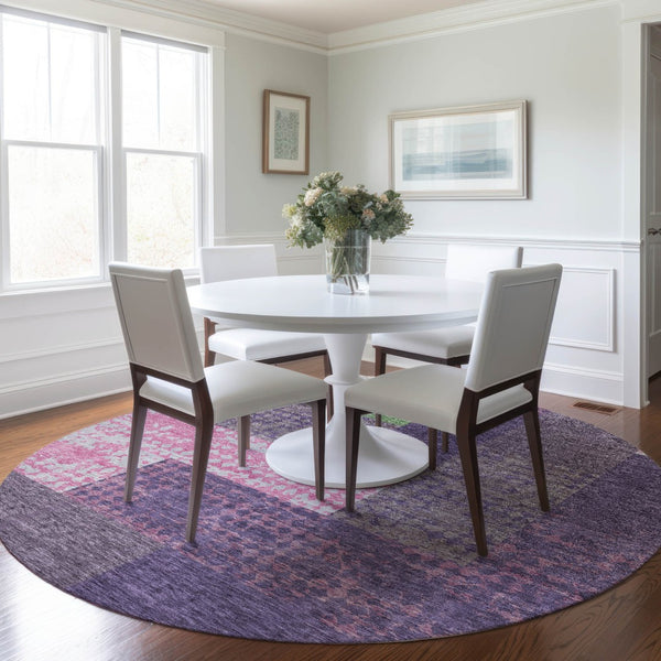 Homeroots 3' Stylish Geometric Washable Area Rug For Indoor/Outdoor Use - Durable, Stain Resistant Design Purple Polyester 612444