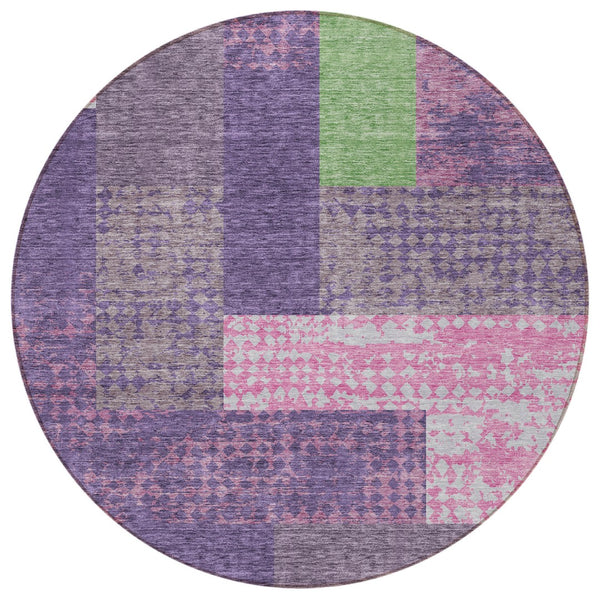 Homeroots 3' Stylish Geometric Washable Area Rug For Indoor/Outdoor Use - Durable, Stain Resistant Design Purple Polyester 612444