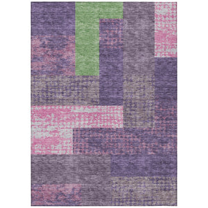HomeRoots 5' Vibrant Geometric Washable Area Rug in Purple, Green & Pink - Perfect for Indoor & Outdoor Spaces 10' X 14' 612447