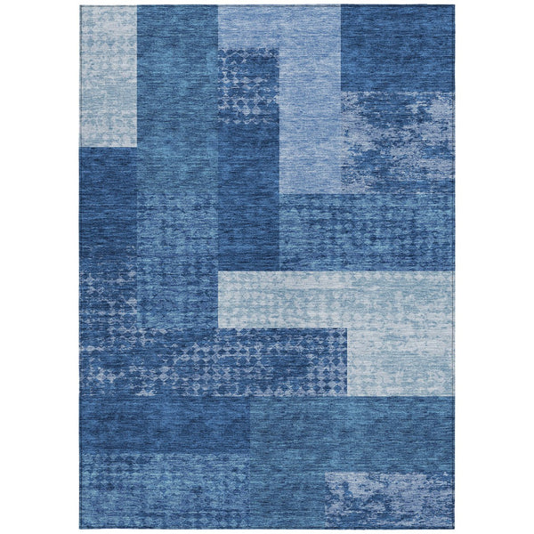 Homeroots 3' Stylish Geometric Washable Area Rug For Indoor/Outdoor Use - Durable, Stain Resistant Design Navy Blue Polyester 612448