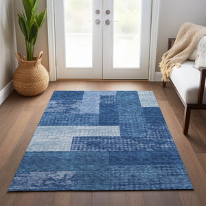 Homeroots 3' Stylish Geometric Washable Area Rug For Indoor/Outdoor Use - Durable, Stain Resistant Design Navy Blue Polyester 612448