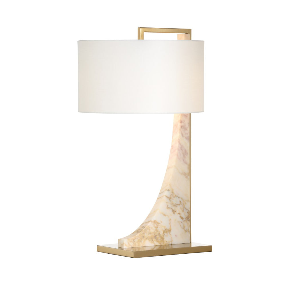 Wildwood Sorrento Calacatta Gold Marble Lamp With Coffee-Bronze Base, Off-White Linen Shade For Luxe Ambience 61245