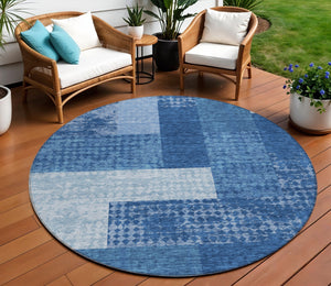 Homeroots 3' Stylish Geometric Washable Area Rug For Indoor/Outdoor Use - Durable, Stain Resistant Design Navy Blue Polyester 612450