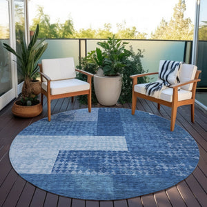 Homeroots 3' Stylish Geometric Washable Area Rug For Indoor/Outdoor Use - Durable, Stain Resistant Design Navy Blue Polyester 612450