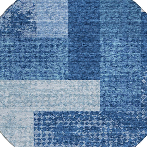 Homeroots 3' Stylish Geometric Washable Area Rug For Indoor/Outdoor Use - Durable, Stain Resistant Design Navy Blue Polyester 612450