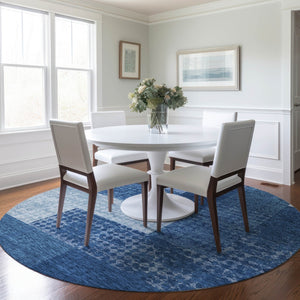 Homeroots 3' Stylish Geometric Washable Area Rug For Indoor/Outdoor Use - Durable, Stain Resistant Design Navy Blue Polyester 612450