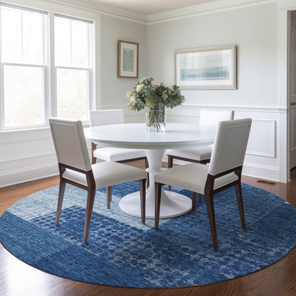 Homeroots 3' Stylish Geometric Washable Area Rug For Indoor/Outdoor Use - Durable, Stain Resistant Design Navy Blue Polyester 612450