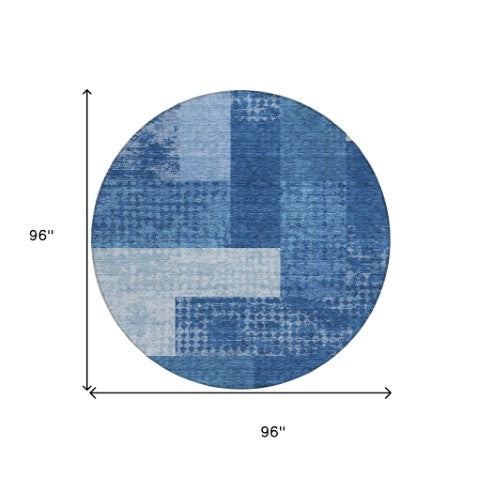 Homeroots 3' Stylish Geometric Washable Area Rug For Indoor/Outdoor Use - Durable, Stain Resistant Design Navy Blue Polyester 612450