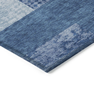 Homeroots 3' Stylish Geometric Washable Area Rug For Indoor/Outdoor Use - Durable, Stain Resistant Design Navy Blue Polyester 612451