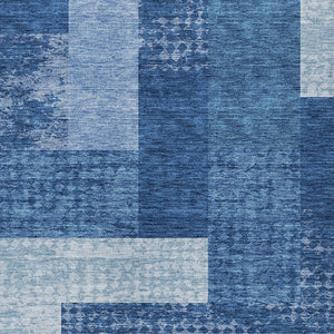 Homeroots 3' Stylish Geometric Washable Area Rug For Indoor/Outdoor Use - Durable, Stain Resistant Design Navy Blue Polyester 612451