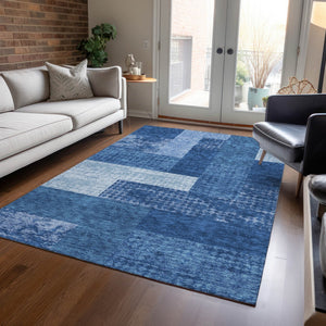 Homeroots 3' Stylish Geometric Washable Area Rug For Indoor/Outdoor Use - Durable, Stain Resistant Design Navy Blue Polyester 612451