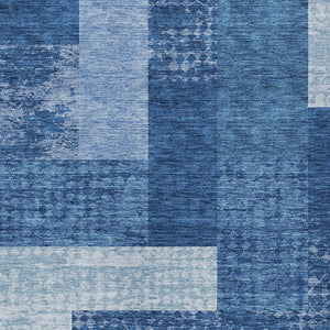 Homeroots 3' Stylish Geometric Washable Area Rug For Indoor/Outdoor Use - Durable, Stain Resistant Design Navy Blue Polyester 612452