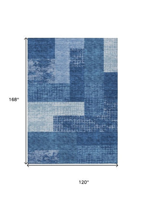 Homeroots 3' Stylish Geometric Washable Area Rug For Indoor/Outdoor Use - Durable, Stain Resistant Design Navy Blue Polyester 612453