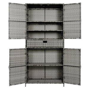 English Elm K&k Tall Arched Pe Rattan Outdoor Storage Cabinet with Adjustable Shelves and Steel Frame Grey N707P420102G
